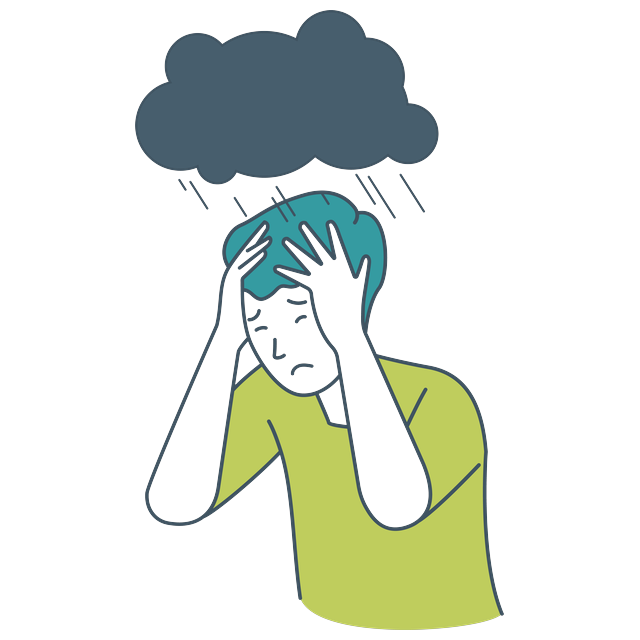 Illustration of a person under a rain cloud representing depression